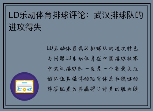 LD乐动体育排球评论：武汉排球队的进攻得失