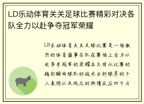 LD乐动体育关关足球比赛精彩对决各队全力以赴争夺冠军荣耀