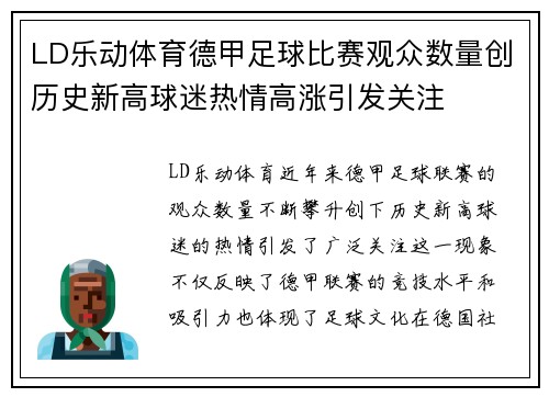 LD乐动体育德甲足球比赛观众数量创历史新高球迷热情高涨引发关注