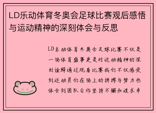 LD乐动体育冬奥会足球比赛观后感悟与运动精神的深刻体会与反思