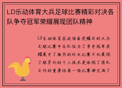 LD乐动体育大兵足球比赛精彩对决各队争夺冠军荣耀展现团队精神