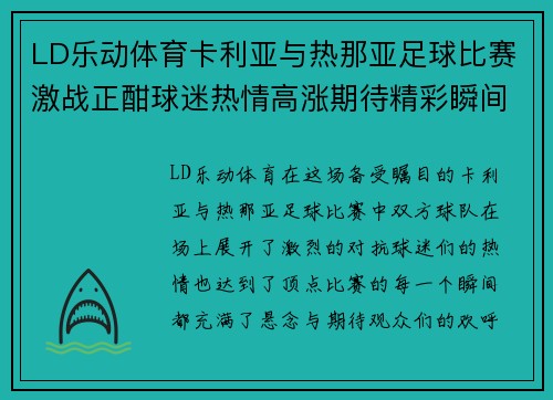 LD乐动体育卡利亚与热那亚足球比赛激战正酣球迷热情高涨期待精彩瞬间
