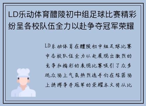 LD乐动体育醴陵初中组足球比赛精彩纷呈各校队伍全力以赴争夺冠军荣耀
